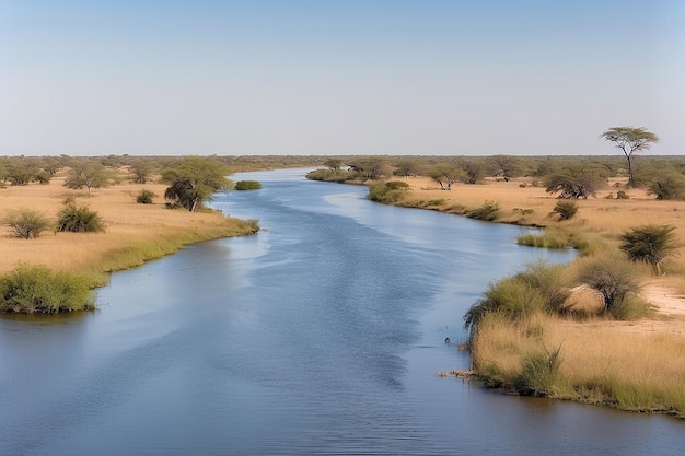 Chobe rivier landschap uitzicht van Caprivi Strip op Namibië Botswana grens Afrika Chobe Nationaal Park