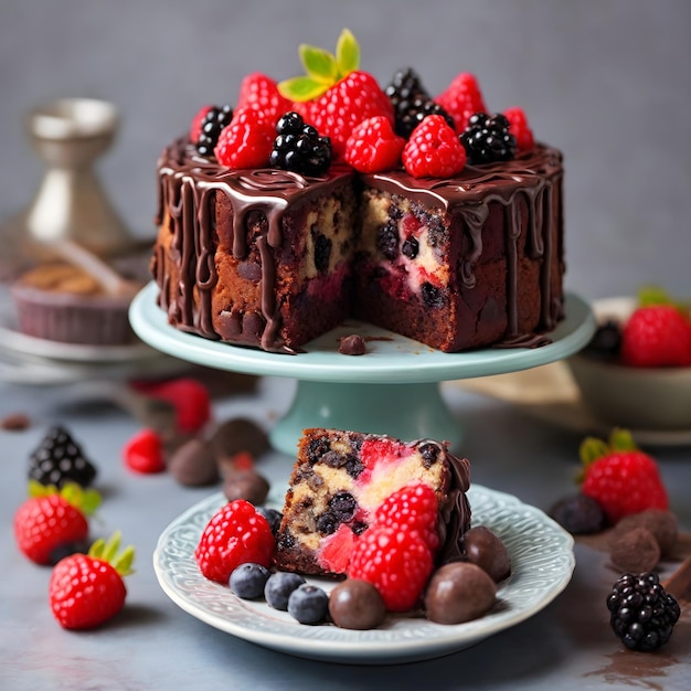 Фруктовый торт с шоколадными ягодами