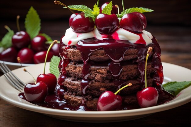 Chocolade amandel kersen taart met een uitbarsting van fruitige smaken