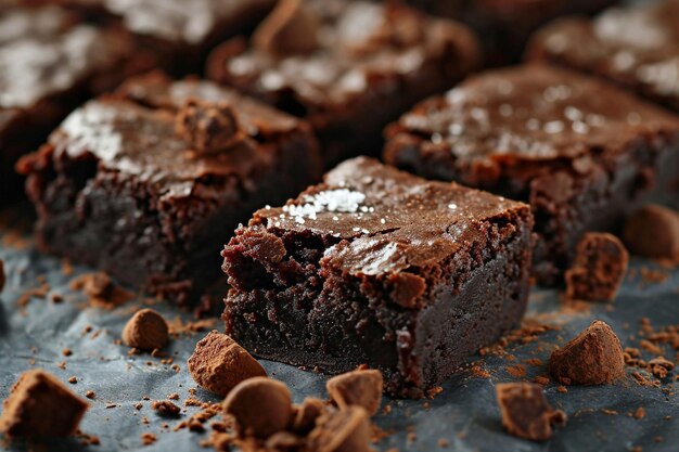 Chocolade brownie porties op grijze achtergrond