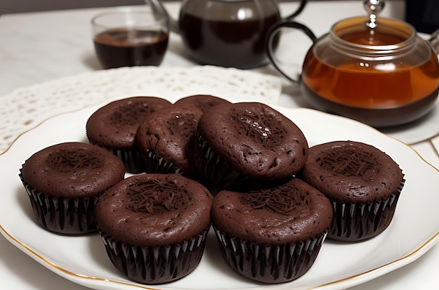 chocolade cakes with a cup of black tea