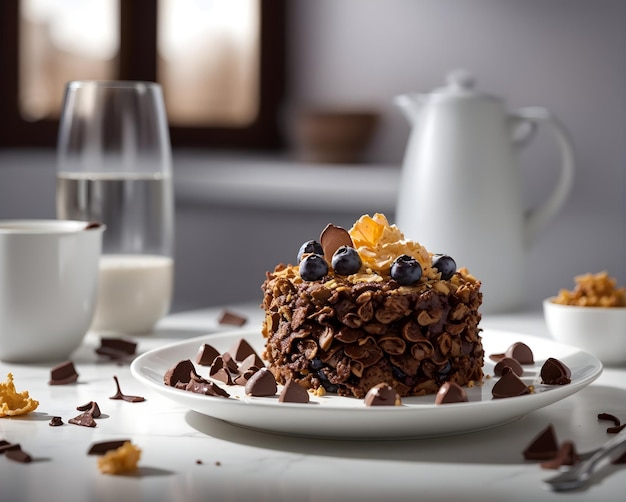 Chocolade Cornflakes Taart Fotografie Generatieve AI