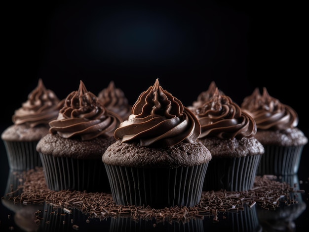 Chocolade cupcake op donkere houten achtergrond Generatieve AI