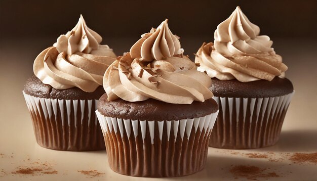 Chocolade cupcakes met beige ganache glazuur Dessert met slagroom