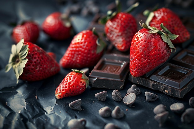 Chocolade dessert met aardbeien