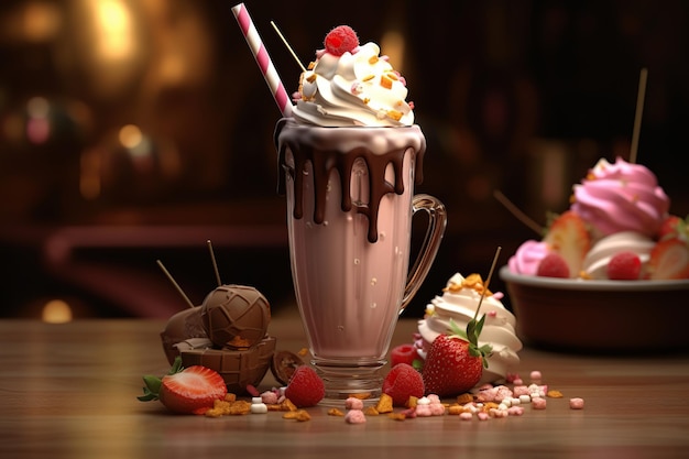 Chocolade en aardbeien milkshake