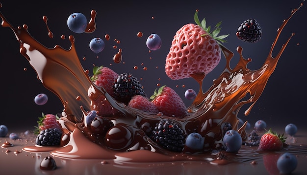 chocolade- en aardbeienplons Generatieve AI-illustrator