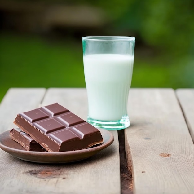 chocolade en melk op houten tafel achtergrond afbeelding afbeeldingen AI gegenereerd