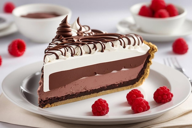 Chocolade Frambozen Cream Pie Afbeelding met witte plaat