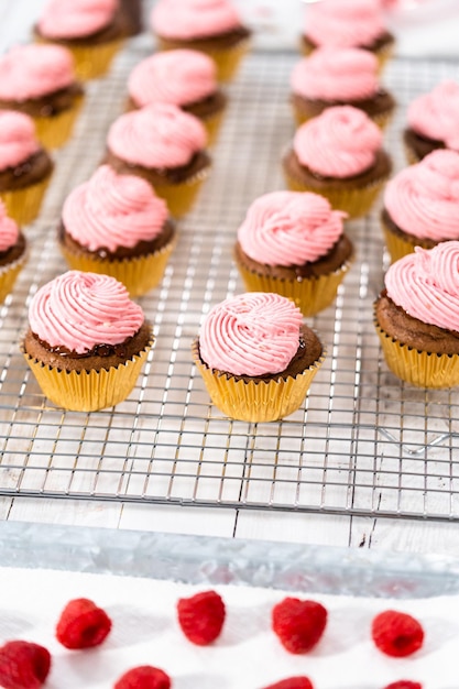 Foto chocolade frambozen cupcakes