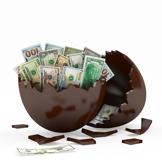 Chocolade gebroken ei vol dollarbiljetten