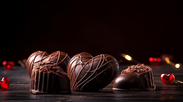 Chocolade harten op een houten achtergrond Valentijnsdag