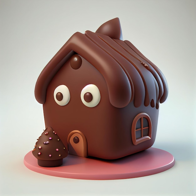 Chocolade huis schattig zoet huis 3d render illustratie