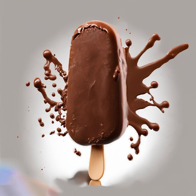 Chocolade-ijs Pop stickless met Splash op witte achtergrond generatieve ai