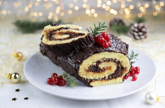 Foto chocolade kerst yule log buche de noel