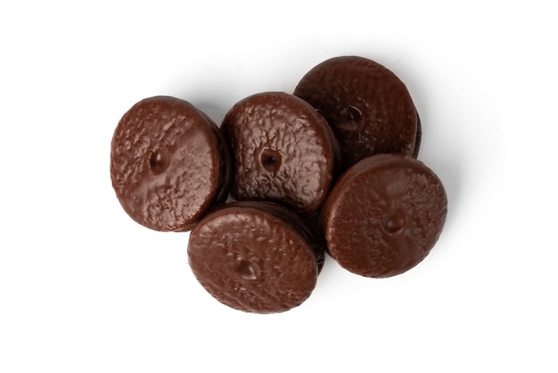 Chocolade koekjes geïsoleerd op een witte achtergrond. Chocola .