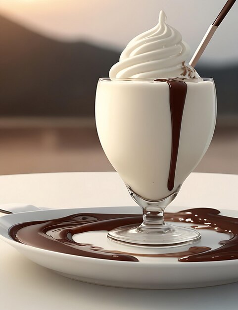 Foto chocolade milkshake met chocolade achtergrond