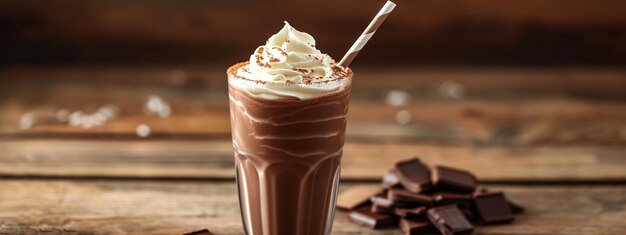 Chocolade milkshake met slagroom op een grijze achtergrond