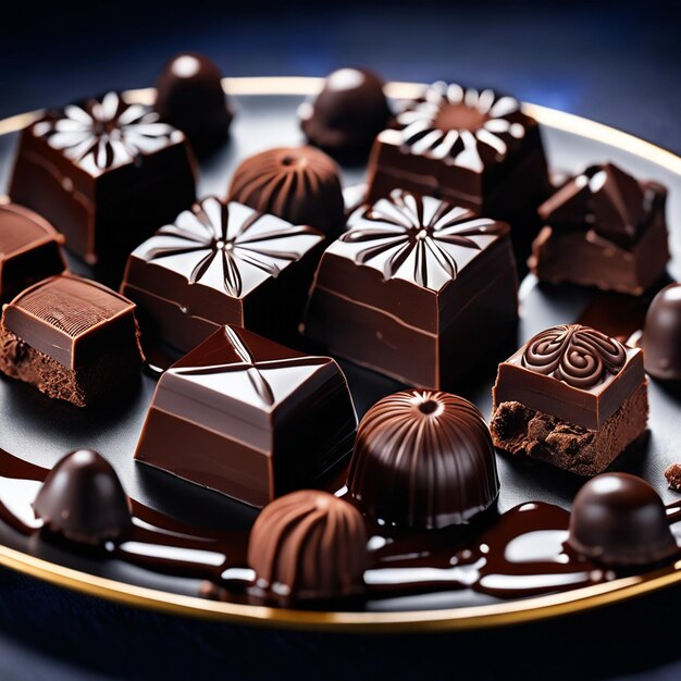 Chocolade mooi versierd op een bord
