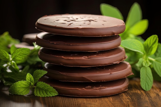 chocolade ronde koekjes op een houten achtergrond