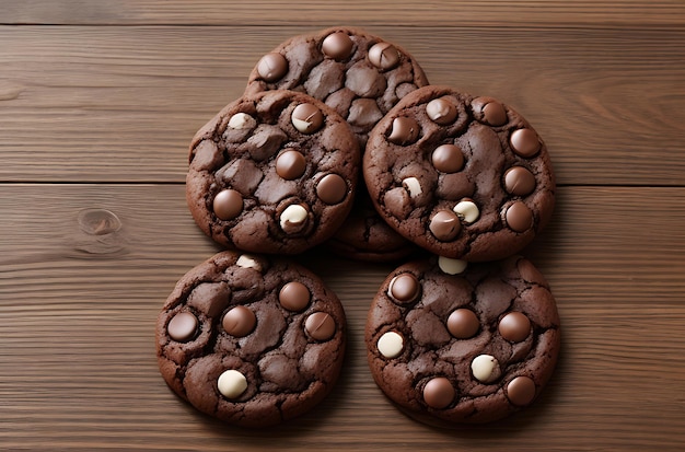 chocolade ronde koekjes op een houten backg