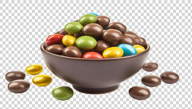 Chocolade snoepjes in een schaal geïsoleerd op een doorzichtige achtergrond