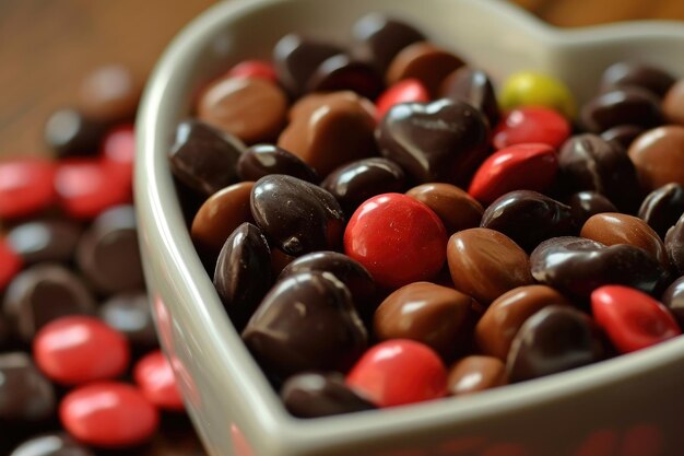 Foto chocolade snoepjes op houten tafel valentijnsdag