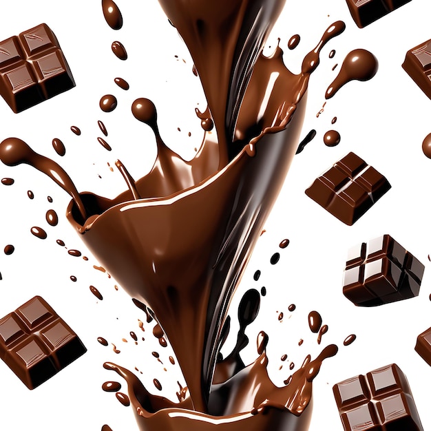 Chocolade splash geïsoleerd op witte achtergrond vloeistof of verf gieten