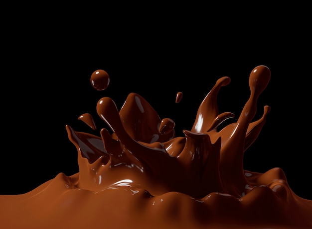 Chocolade splash geïsoleerd op zwarte achtergrond