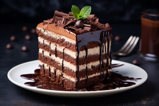 Chocolade taart met lagen chocolade mousse en framboos jam