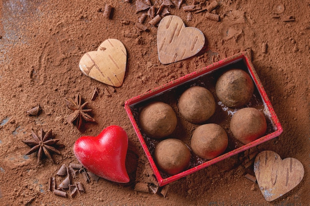 Chocolade truffels met Valentijns harten