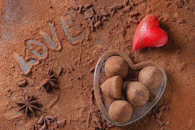 Chocolade truffels met Valentijns harten