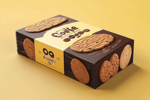 Chocolade wafer pakketontwerp heerlijk koekje pakketontwerpen geïsoleerd op gele achtergrond in 3D-illustratie