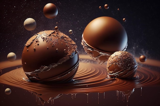 chocolade zwevend in het universum,