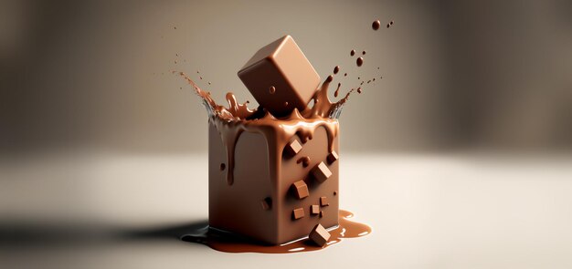 Chocoladeblokken spatten in vloeibare barsten, generatieve AI