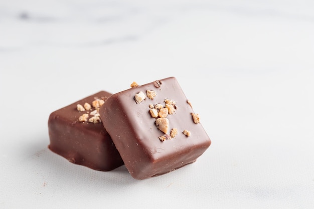 Chocoladebonbons met praline op witte marmeren achtergrond