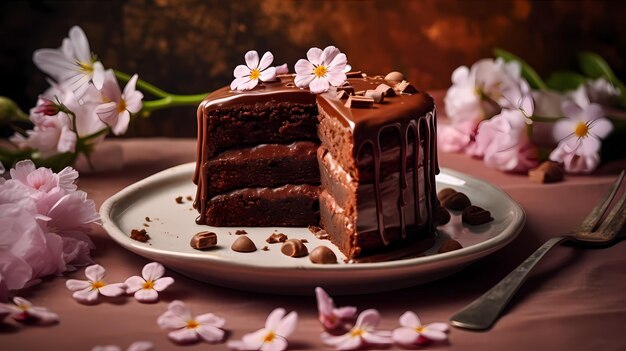 Chocoladecake met bloemen