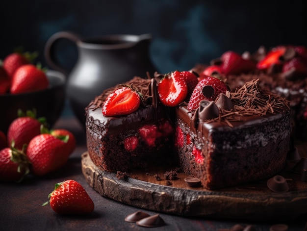 Chocoladecake met verse aardbeien Generatieve AI