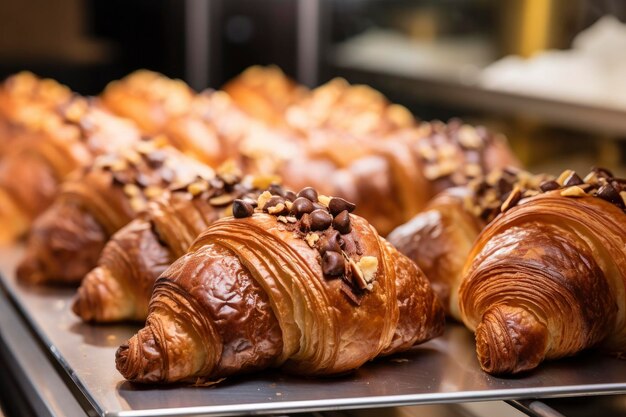 Foto chocoladecroissants in de bakkerij