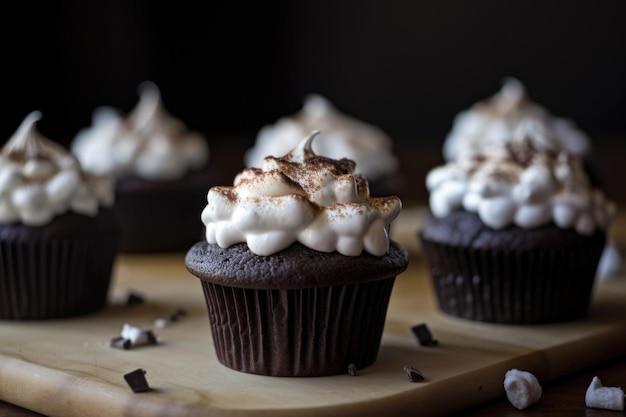 Chocoladecupcakes met luchtige marshmallow frosting gemaakt met generatieve AI