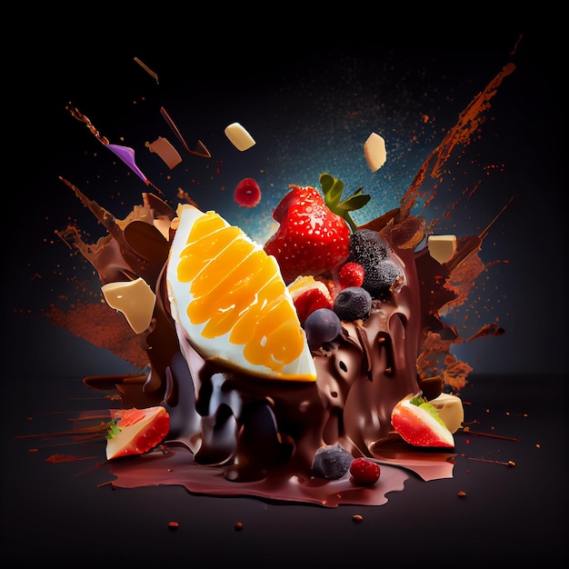 Chocoladedessert gecombineerd met fruit Genereer Ai