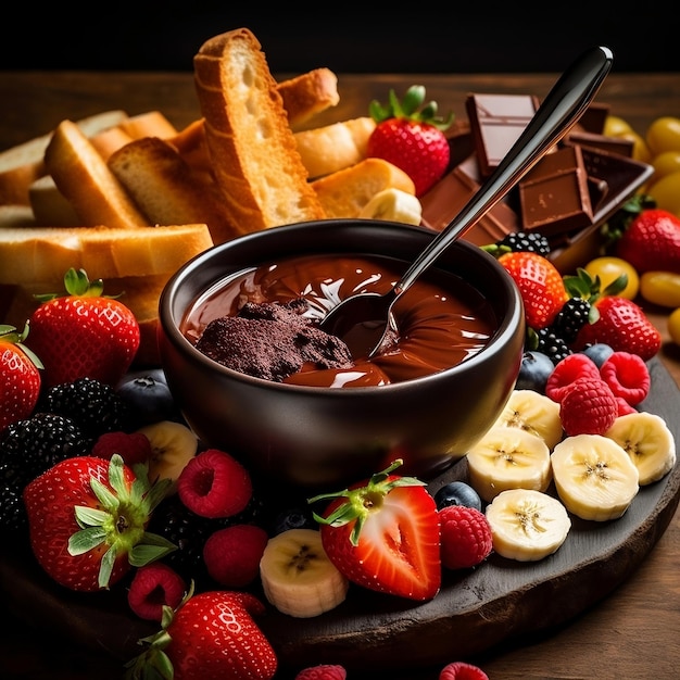 Chocoladefondue met fruit en toast