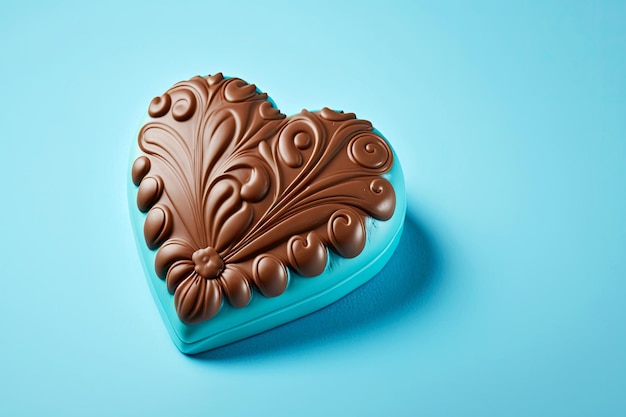 Chocoladehartzoetwaren als geschenk op lichtblauwe achtergrond gemaakt met generatieve ai