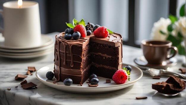 chocoladekoek met bessen foto