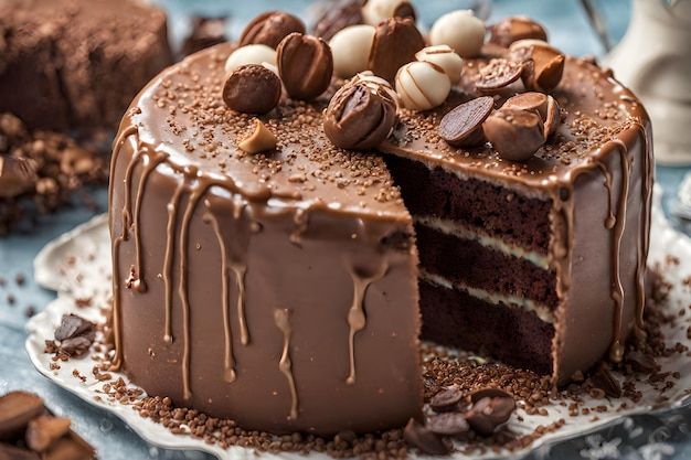 Foto chocoladekoek met noten close-up