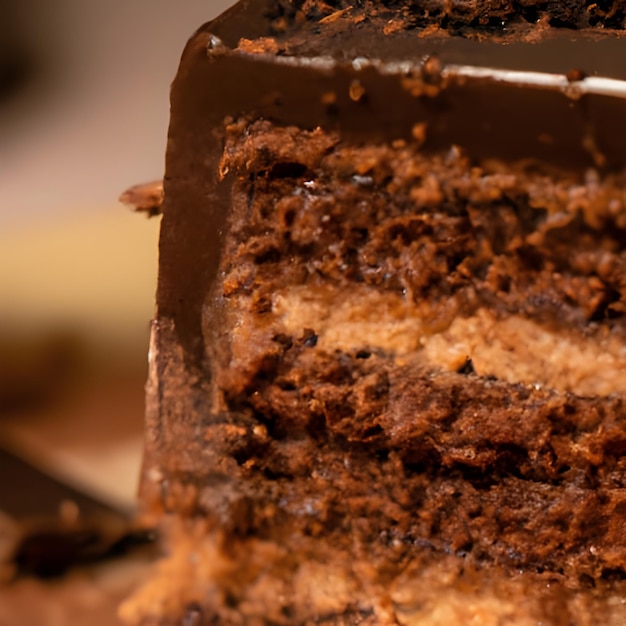 Foto chocoladekoek met vulling en cacao closeup