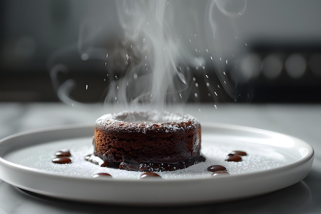 Foto chocoladekoek op een witte plaat close-up