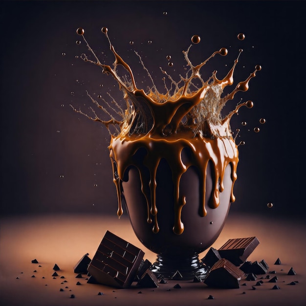 Chocolademelk met heldere spatten van melk en bubbels food fotografie