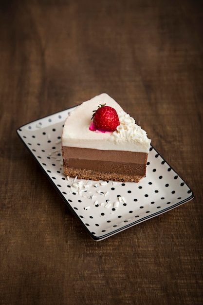 Chocolademousse cheesecake Dessert zoet voedsel portie plak
