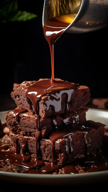 Chocoladesaus c brownies gieten